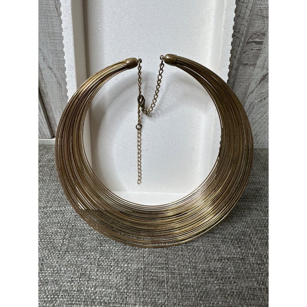 Vintage Gold-Tone Layered Collar Necklace w/ Chain Clasp Adjustable Length - Picture 2 of 4